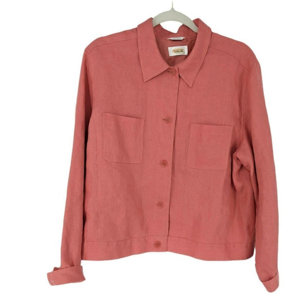 Talbots Irish Linen Blazer Shirt Jacket Coral Pink Button Front Women's